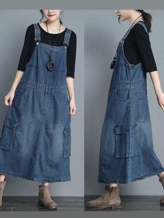 Dresses & Skirts - Denim Cargo Overalls Dress with Zipper Size M NWTO